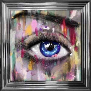© Greavesy Framed Artwork featuring a Beautiful Eye in a modern impressionist style, close up chrome frame