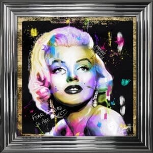 © Greavesy Framed Artwork featuring Marilyn Munroe in a modern impressionist style, close up chrome frame