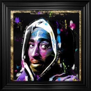 © Greavesy Framed Artwork featuring 2Pac in a modern impressionist style, close up matt black frame